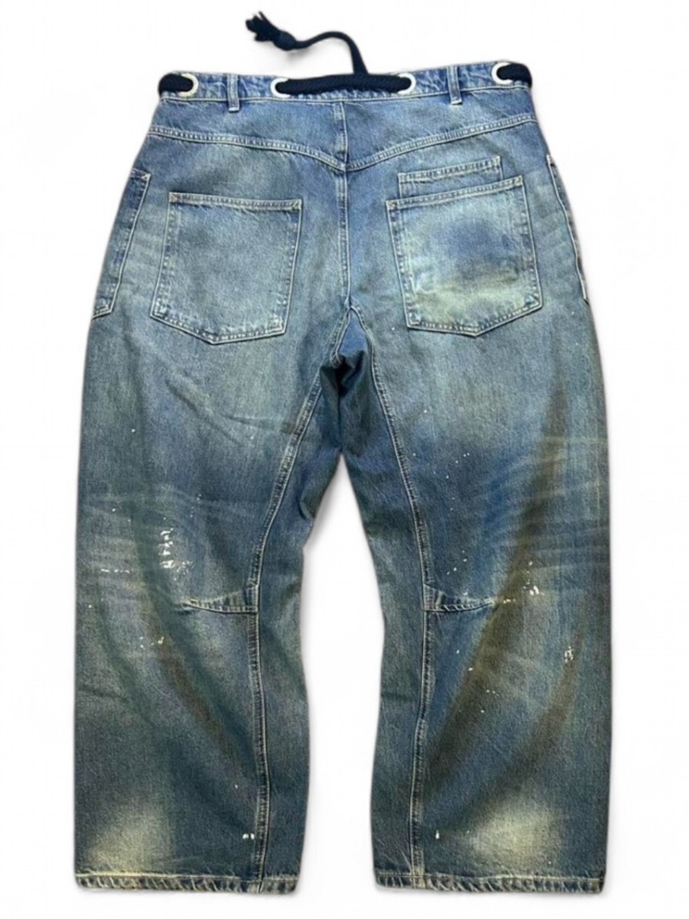We The Free Blue Paint-Splatter Wide-Leg Barrel Jeans in Timeless Blue - Picture 8 of 9